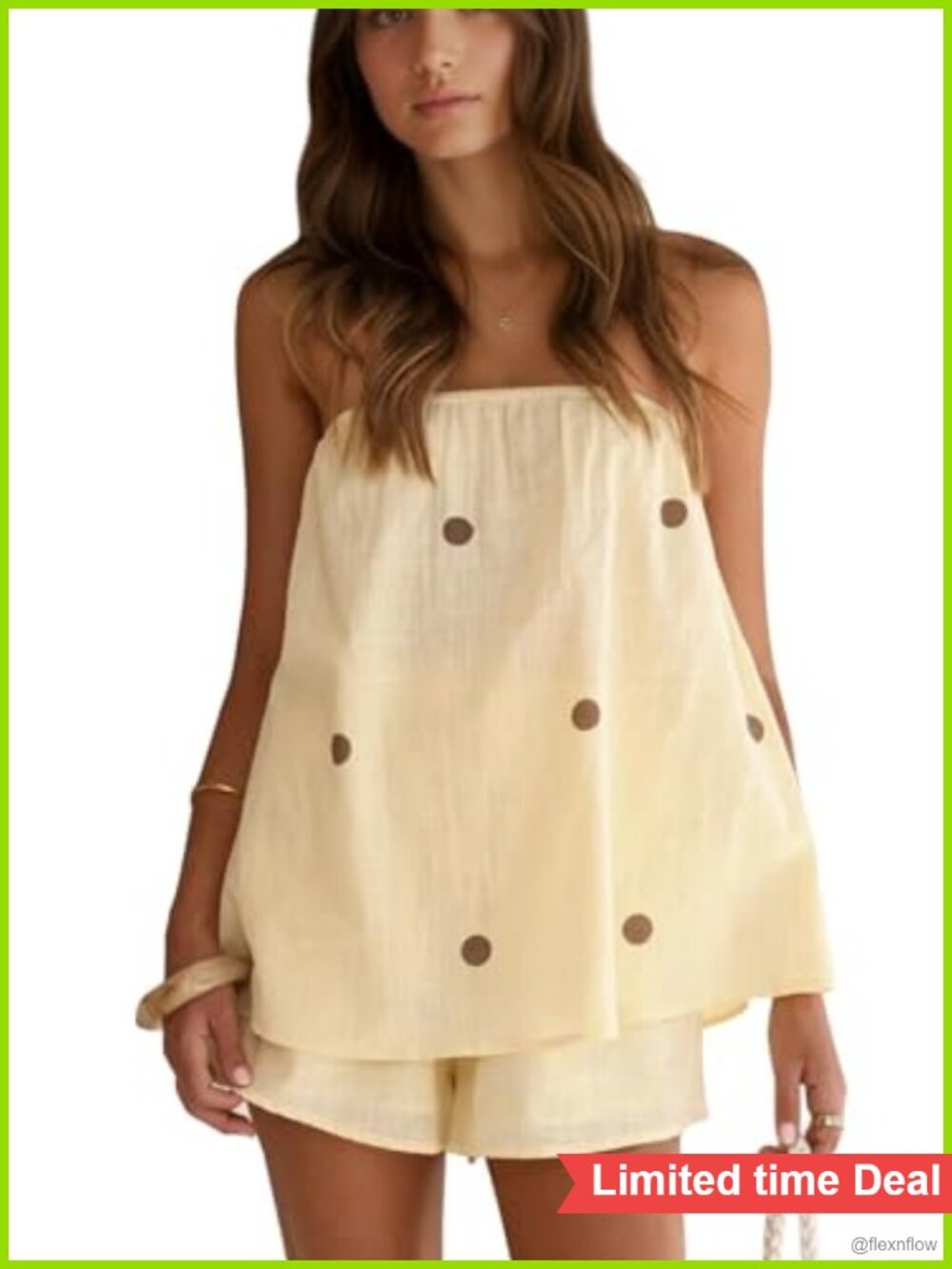 Polka Dot Two Piece Shorts Set Strapless Tube Top Lounge Summer Vacation Resort